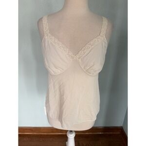 Shadowline 22014 Daywear lace-trim camisole in white Opacitrique nylon‎ Sz 36